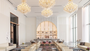 lounge with chandeliers 