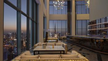 a lounge overlooking Dubai