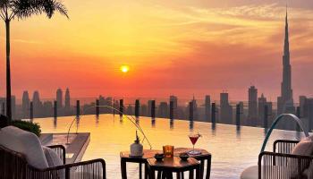 Sunsetting over a pool