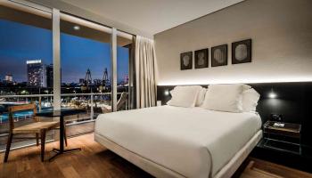 bedroom with city view